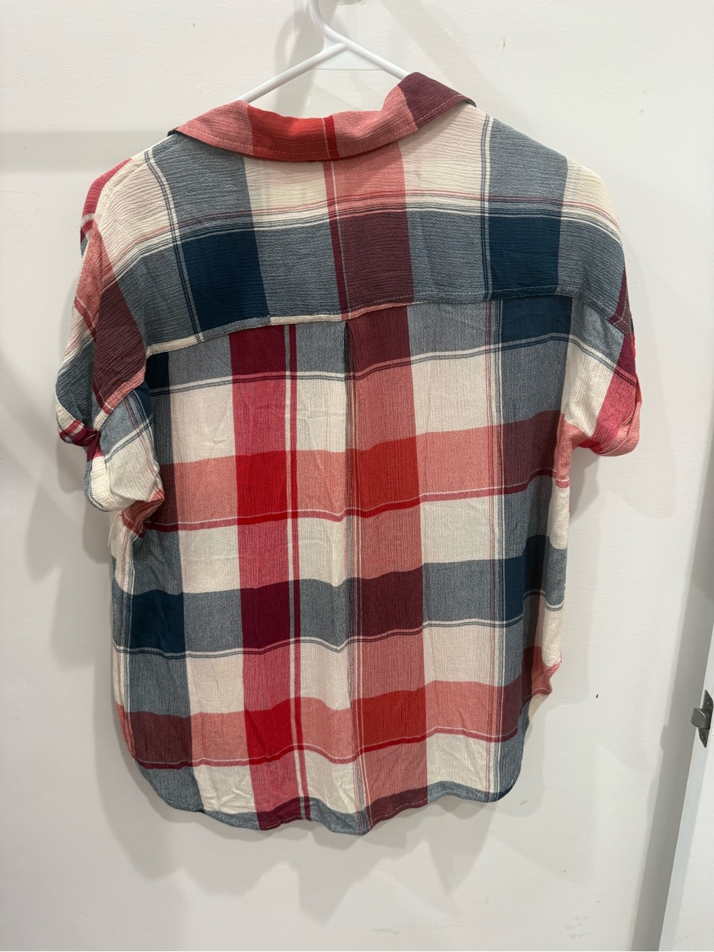Maurices Red, White, and Blue Plaid Button-Up Top - Picture 2 of 3